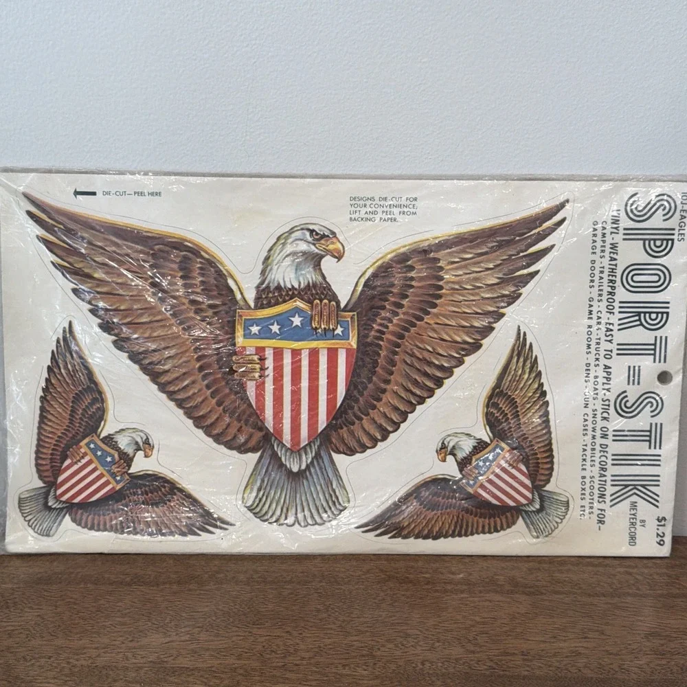 VTG Meyercord Sport-Stik Vinyl Decal Sheet 10-J Eagles America USA Sealed NEW